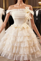 Champagne Tulle Lace Short Prom Dresses Homecoming Dresses, Lovely A-Line Party Dresses