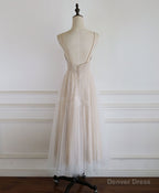 Champagne Tulle Lace Short Prom Dress Lace Homecoming Dress