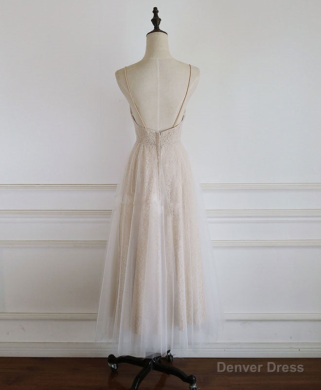 Champagne Tulle Lace Short Prom Dress Lace Homecoming Dress