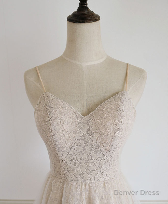 Champagne Tulle Lace Short Prom Dress Lace Homecoming Dress