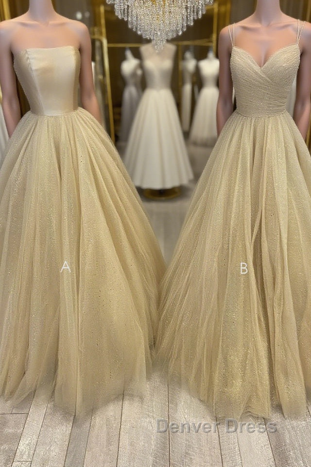 Champagne tulle long prom Dress tulle long Prom Dresses Main image