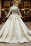 Champagne Tulle Long Sleeve Beading Sequins Backless Wedding Dresses