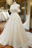 Champagne Tulle Off the Shoulder Appliques Wedding Dresses