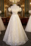 Champagne Tulle Off the Shoulder Sequins Prom Dresses