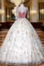 Champagne Tulle Pink Velvet V-neck Quinceanera Dresses