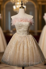 Champagne Tulle Sequins Beading Homecoming Dresses