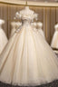 Champagne Tulle Sequins Flower Quinceanera Dresses