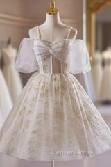 Champagne Tulle Sequins Spaghetti Straps Homecoming Dresses