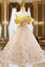 Champagne Tulle Sequins Strapless Tea Length Prom Dresses
