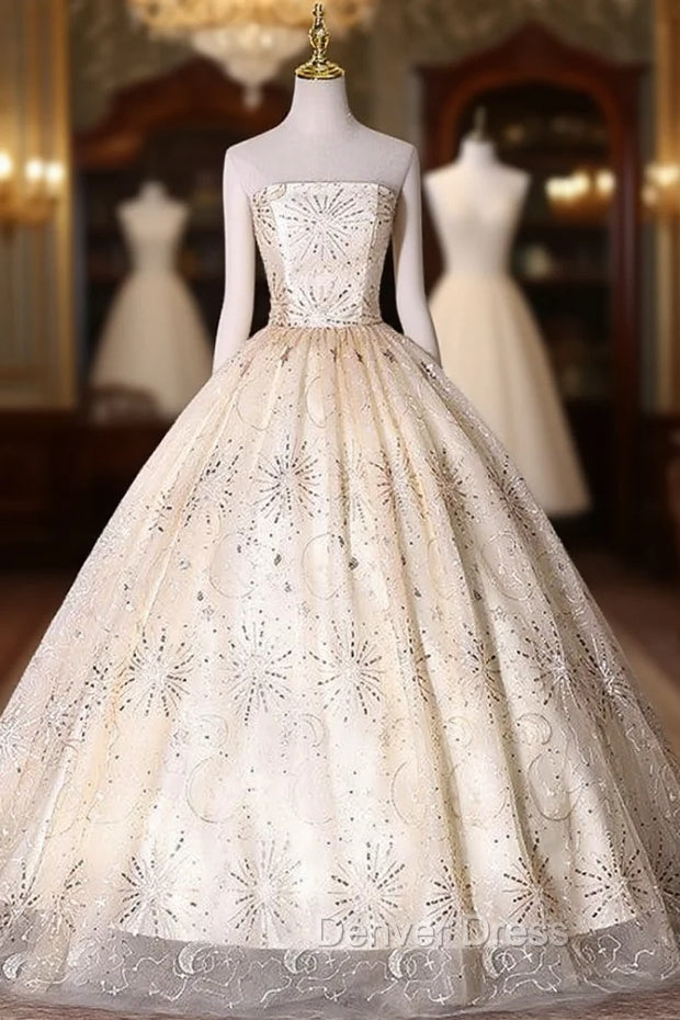 Champagne Tulle Sequins Straps Quinceanera Dresses Main image