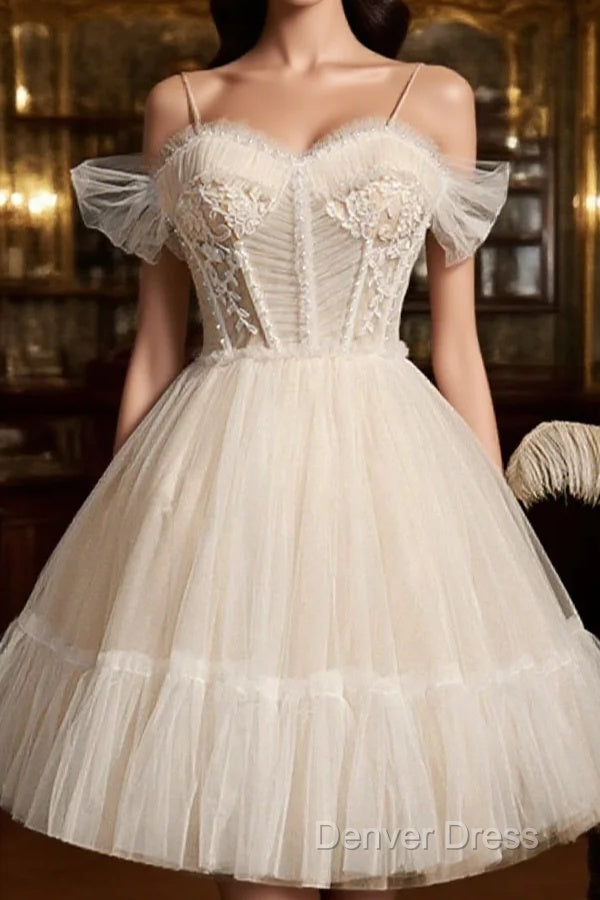Champagne Tulle Short A Line Dress Prom Dress Homecoming Dresses