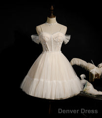 Champagne Tulle Short A Line Dress Party Dress Homecoming Dress