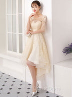 Champagne Tulle Short Prom Dress, Champagne Homecoming Dresses