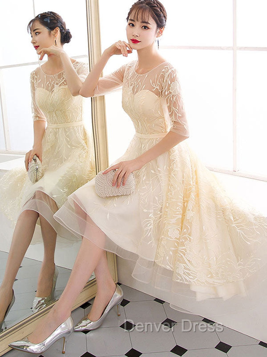 Champagne Tulle Short Prom Dress, Champagne Homecoming Dresses