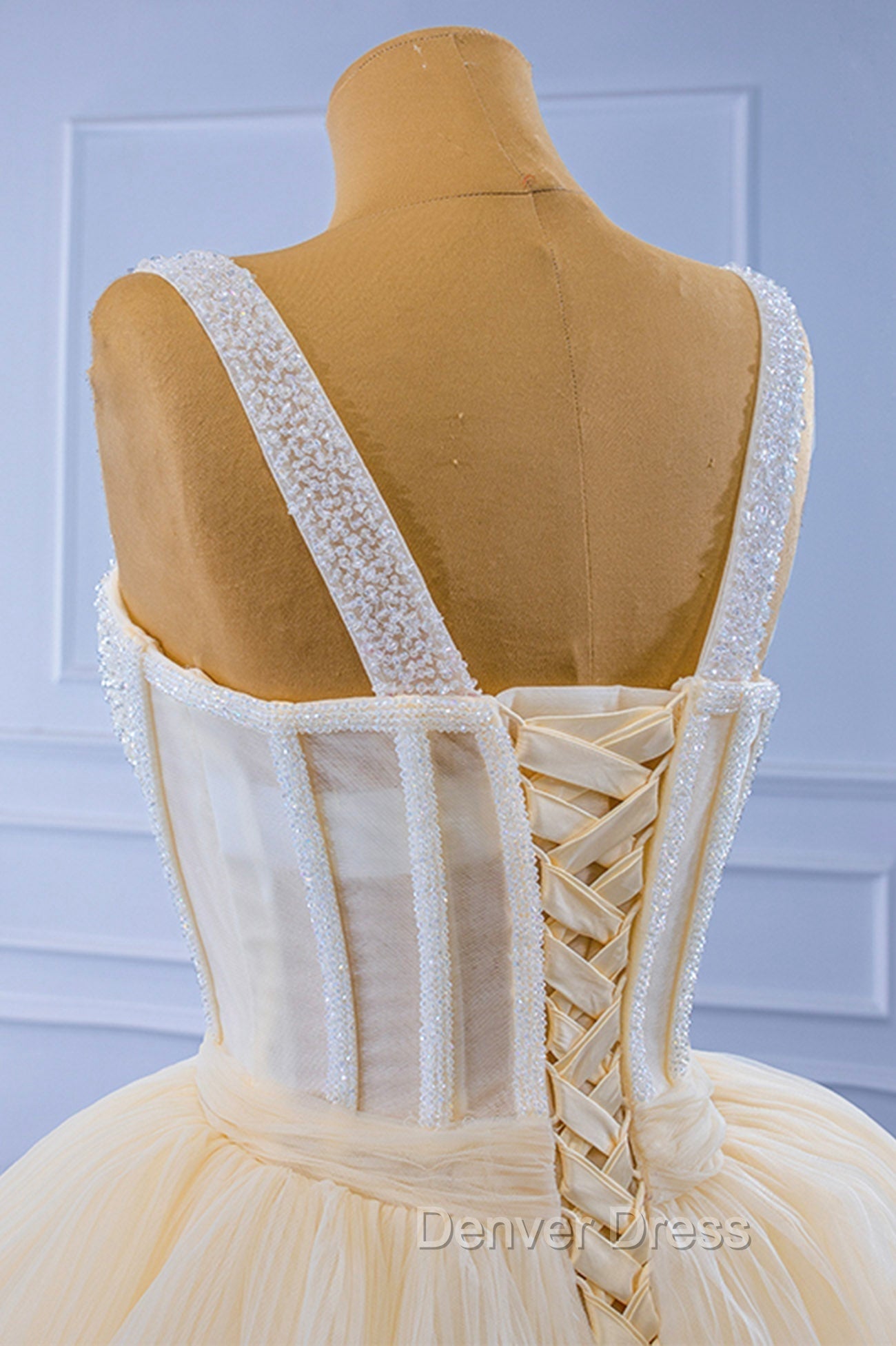 Champagne Tulle Short Prom Dresses with Beaded, A-Line Tea Length Party Dresses