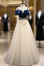 Champagne Tulle Spaghetti Straps Appliques Prom Dresses
