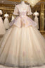 Champagne Tulle Square Neck Short Sleeve Flower Quinceanera Dresses