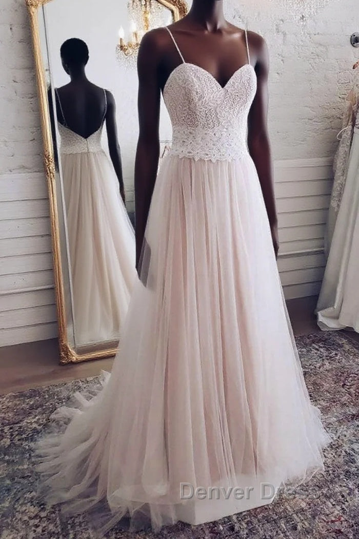 Champagne tulle sweetheart lace long prom Dress tulle Prom Dresses Main image