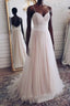 Champagne tulle sweetheart lace long prom Dress tulle Prom Dresses