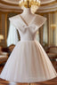 Champagne Tulle V Neck Homecoming Dresses