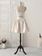 Champagne Two Pieces Short Prom Dress Simple Homecoming Dresses