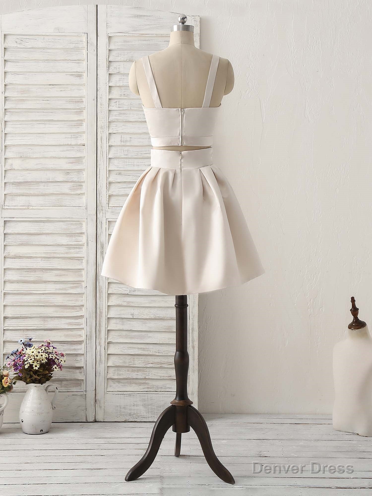 Champagne Two Pieces Short Prom Dress Simple Homecoming Dresses