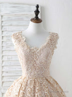 Champagne V Neck Lace Short Prom Dress Champagne Bridesmaid Dresses