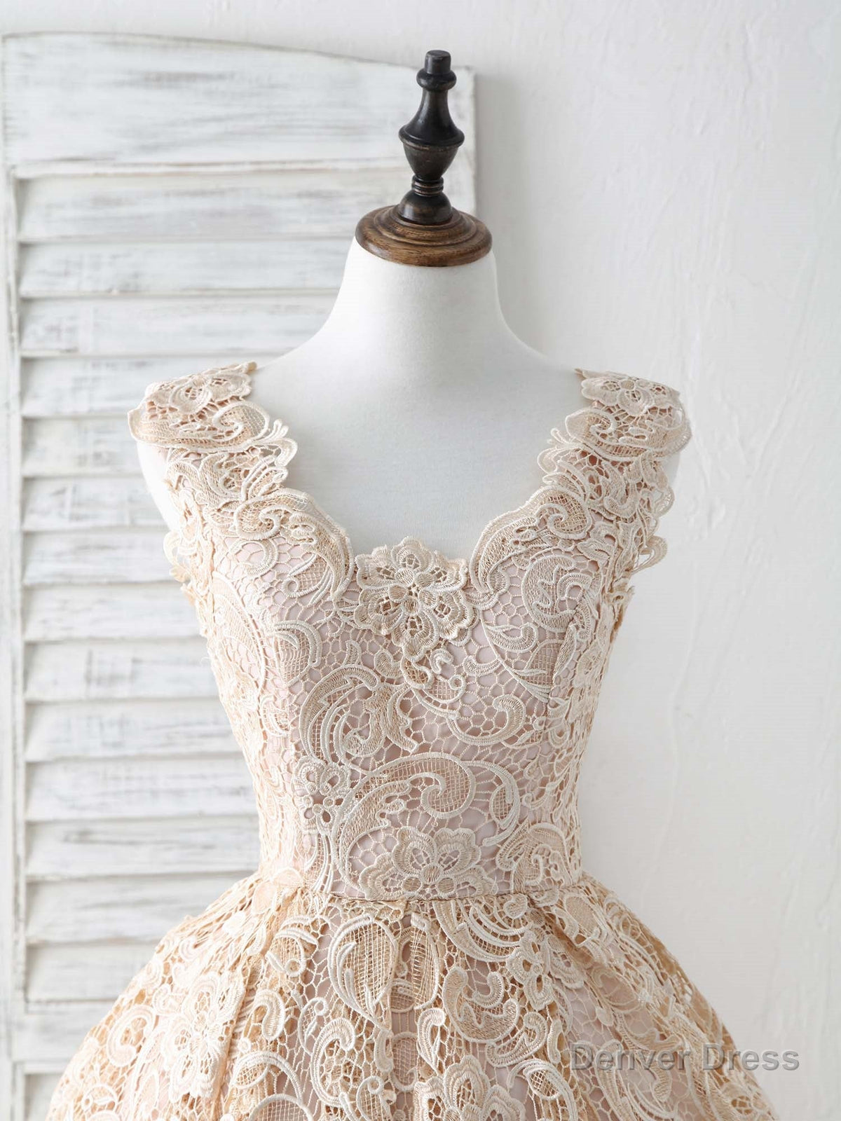 Champagne V Neck Lace Short Prom Dress Champagne Bridesmaid Dresses