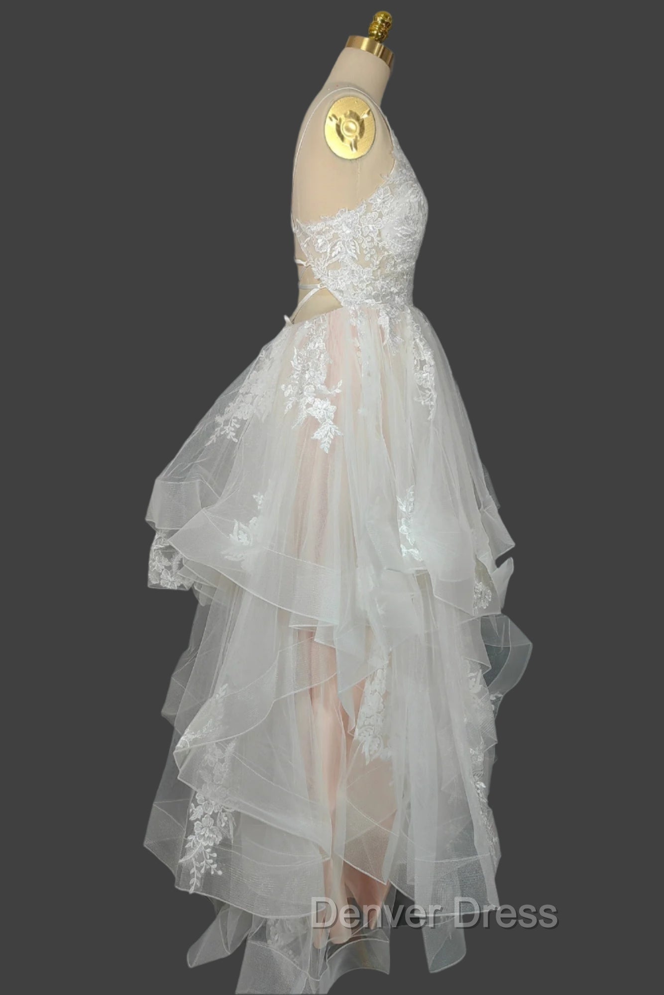 Champagne V-Neck Long Prom Dresses A-Line Tulle Formal Evening Dresses Secondary image