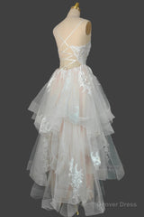 Champagne V-Neck Long Prom Dresses A-Line Tulle Formal Evening Dresses