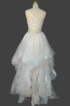 Champagne V-Neck Long Prom Dresses A-Line Tulle Formal Evening Dresses
