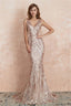 V Neck Sequins Mermaid Sleeveless Lace up Prom Dresses