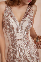 V Neck Sequins Mermaid Sleeveless Lace up Prom Dresses