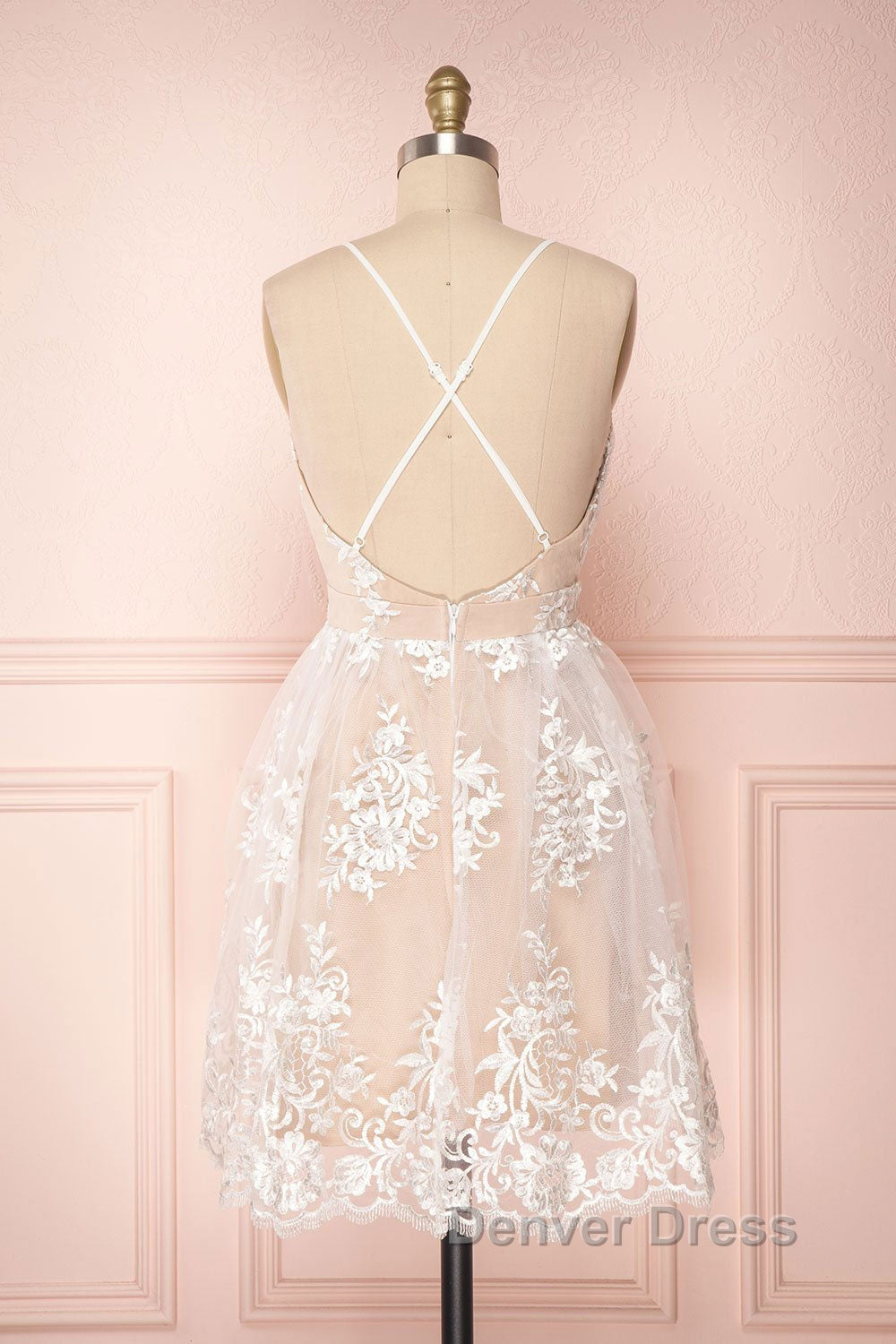 Champagne v neck tulle lace short prom Dress champagne tulle bridesmaid Dresses Secondary image