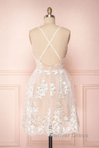 Champagne v neck tulle lace short prom Dress champagne tulle bridesmaid Dresses