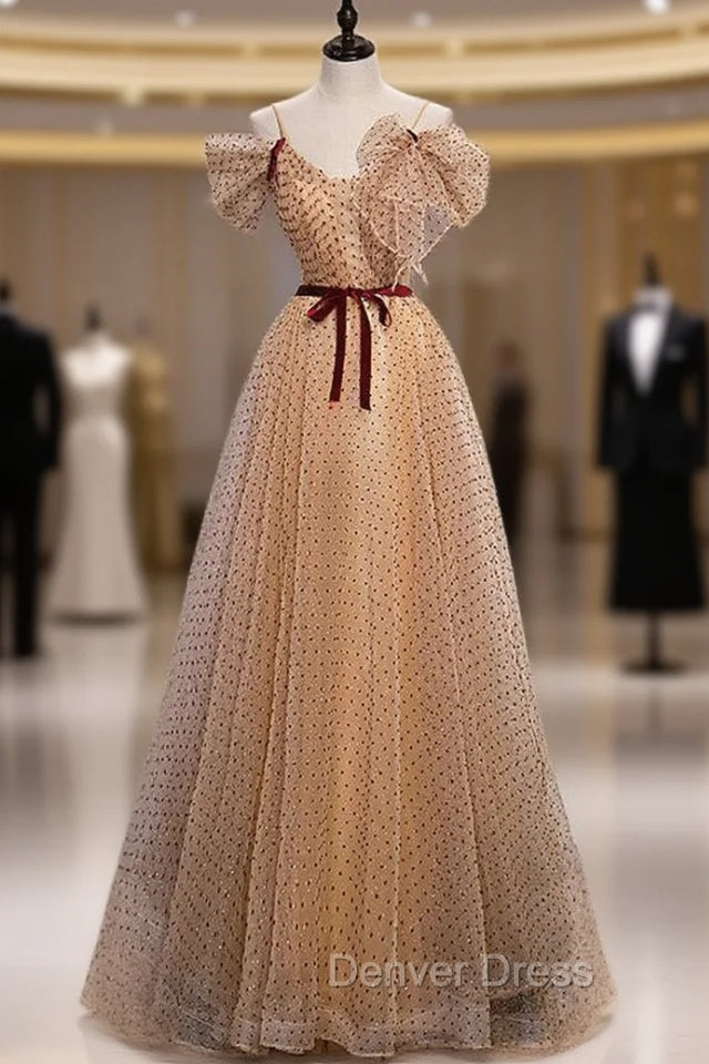 Champagne Wave Point Spagehtti Straps Prom Dresses Main image