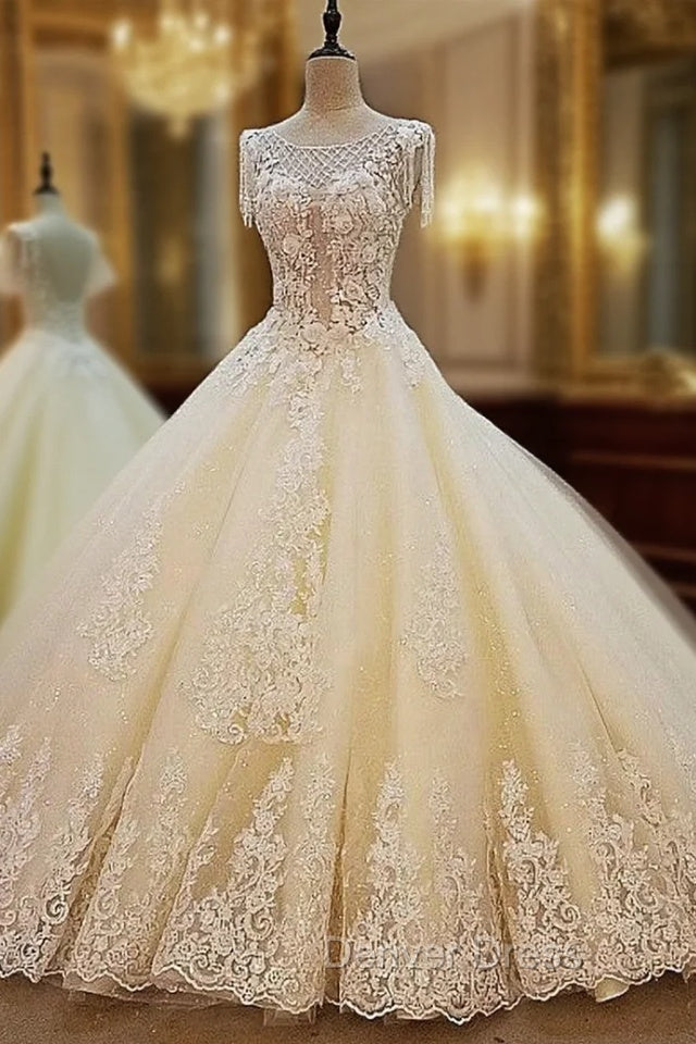 Champagne Wedding Dresses Ball Gowns Corset Back Beading Lace Bridal Gown Main image