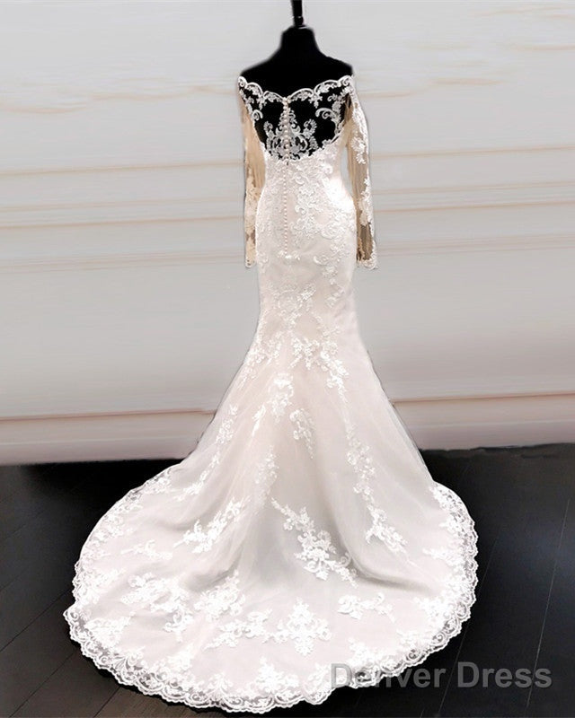 Chantily Lace Mermaid Wedding Dress Off Shoulder Long Sleeves