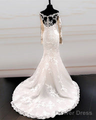 Chantily Lace Mermaid Wedding Dress Off Shoulder Long Sleeves