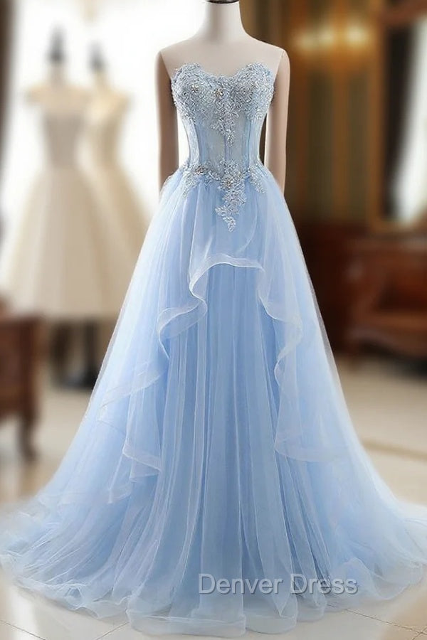 CHARLIZE Ball Gowns Sweetheart Tulle Sky Blue Prom Gown with Sequins