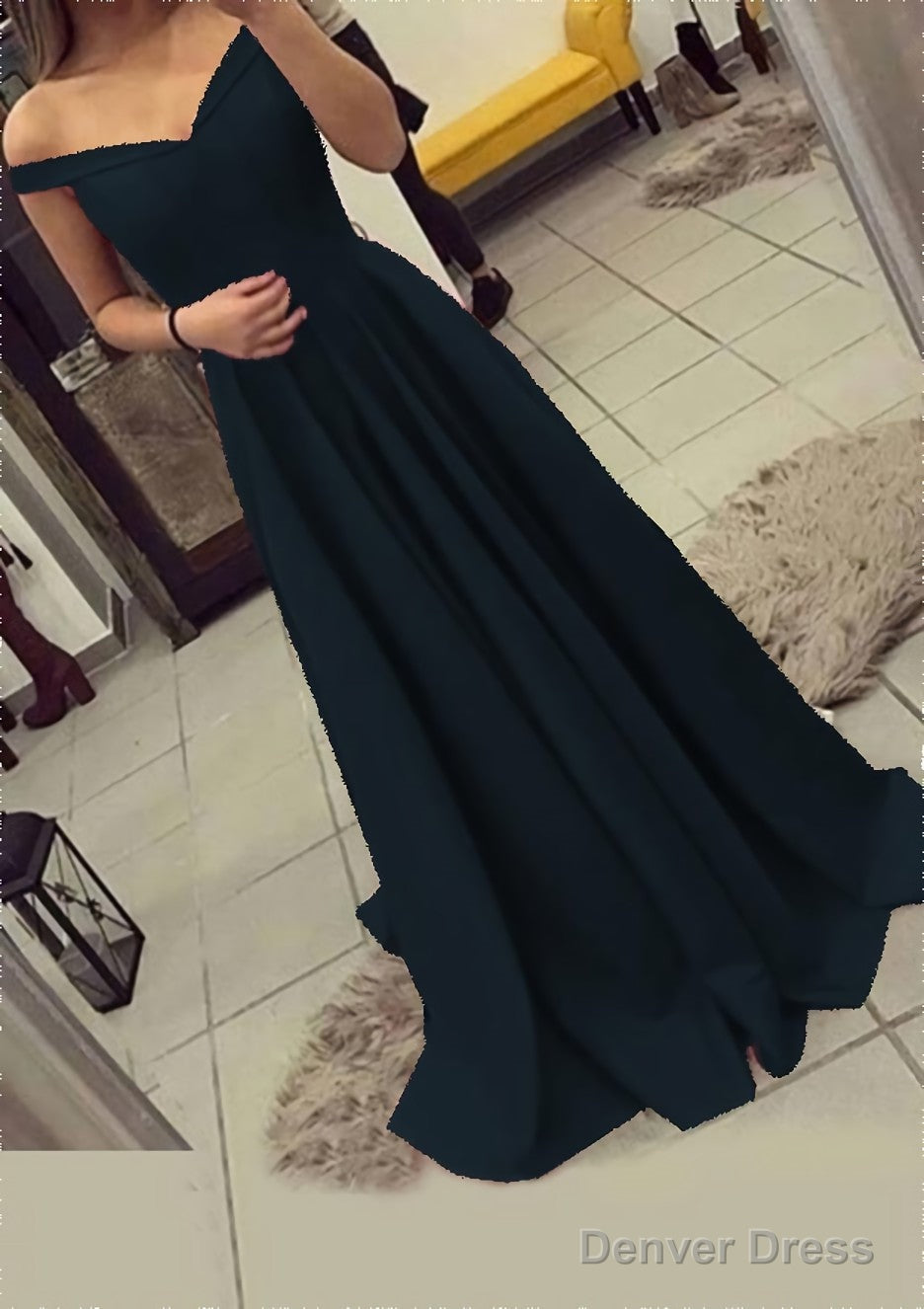 Charmeuse Prom Dresses A Line V Neck Sweep Train Secondary image