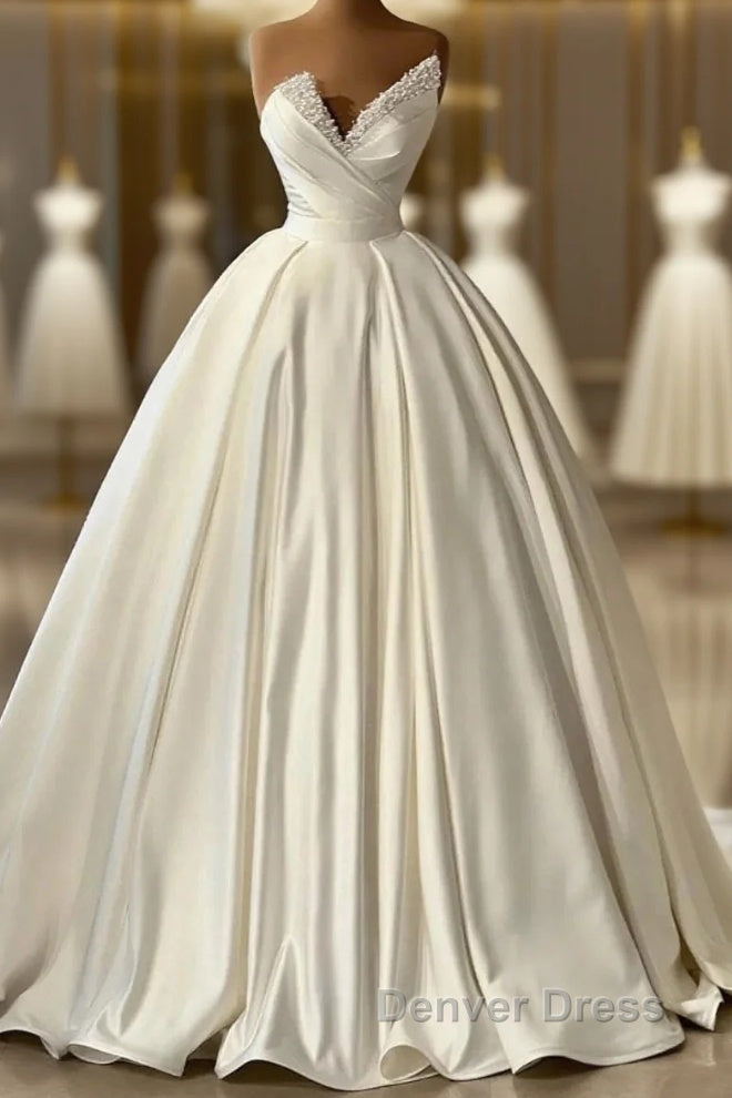 Charmeuse Sleeveless White Wedding Dresses With Beading Off Shoulder Elegant Floor Length Main image