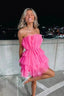 Line Hot Pink Short Homecoming Dress, Strapless Prom Dresses