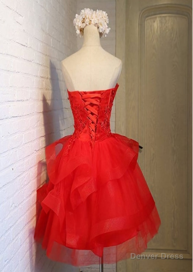 Charming A Line lace strapless short homecoming Dresses