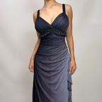 Charming A Line Spaghetti Strap Beaded Navy Blue Ombre Chiffon Prom Dress