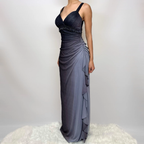 Charming A Line Spaghetti Strap Beaded Navy Blue Ombre Chiffon Prom Dress