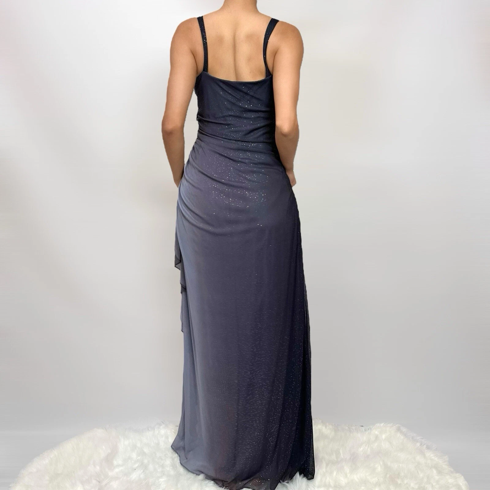 Charming A Line Spaghetti Strap Beaded Navy Blue Ombre Chiffon Prom Dress