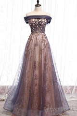 Charming A-Line Tulle Long Off Shoulder Party Dress, Prom Dress