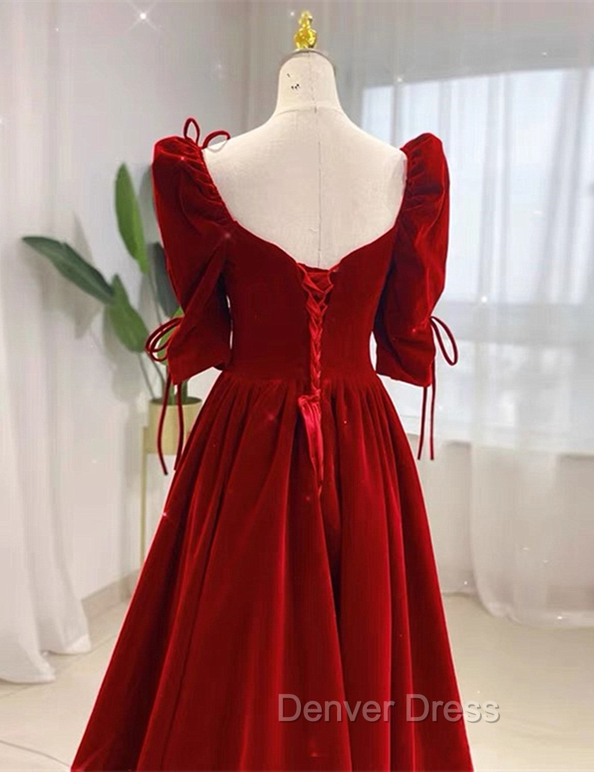 Charming A Line Velvet Long Prom Dress, A Line Floor Length Wedding Prom Dresses Secondary image
