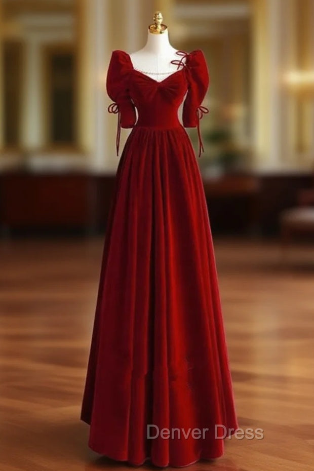 Charming A-line Velvet Long Party Dresses, A-line Floor Length Wedding Party Dresses Main image